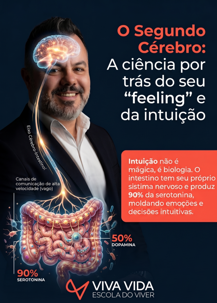 Ilustração conceitual sobre o segundo cérebro, intestino e intuição